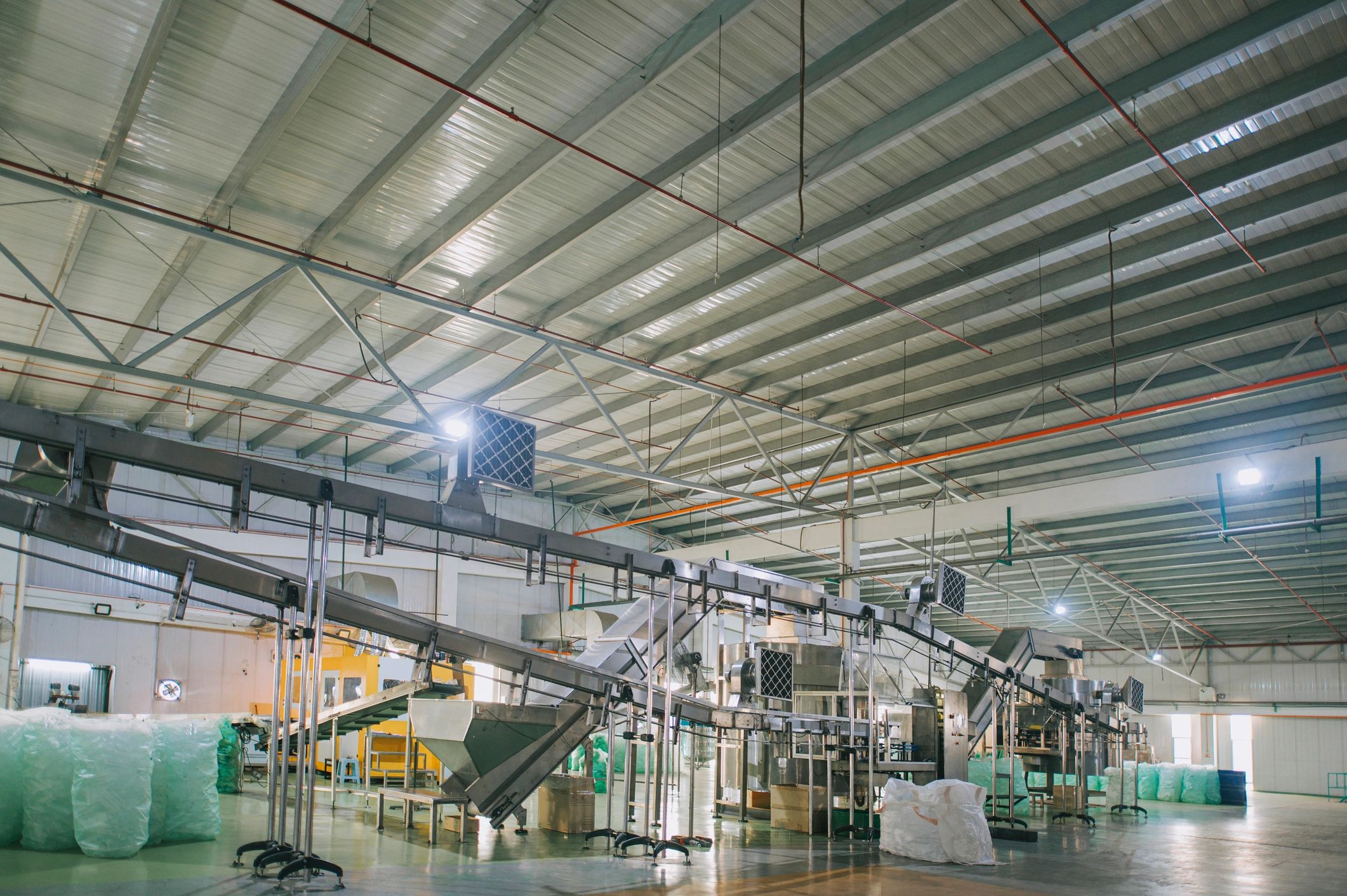Industrial production line representing hygienic processing and packaging